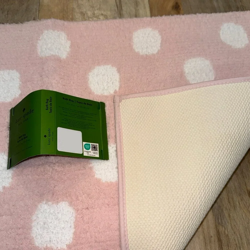 20 x 32 Kate Spade Ballet Pink White Polka Dots Bath Rug Mat Fuzzy Non Slip